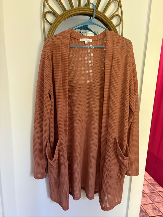Blakely Sweaters - Blakeley Open-Front Waffle Knit long Cardigan - Rust